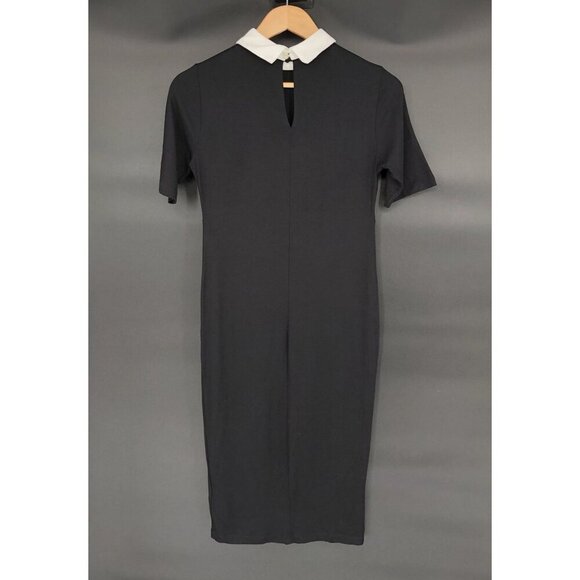 Asos Womens Black Midi Dress 6 Button Back Detail Wednesday Preppy Dark Academia - Picture 2 of 9